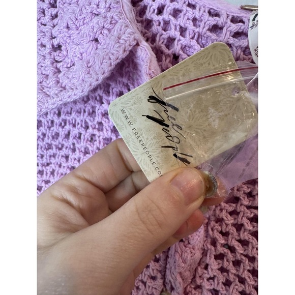 Free People Sweater Cardigan Womens XS Purple Crochet Collared Short Sleeve - Picture 4 of 10